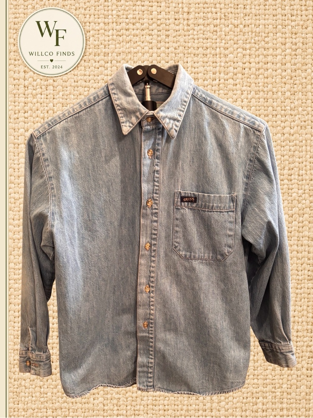 Guess Light Blue Denim Button-Down Shirt - Women's Long Sleeve Size Medium